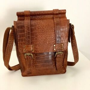 Brown Crocodile Pattern Crossbody Bag